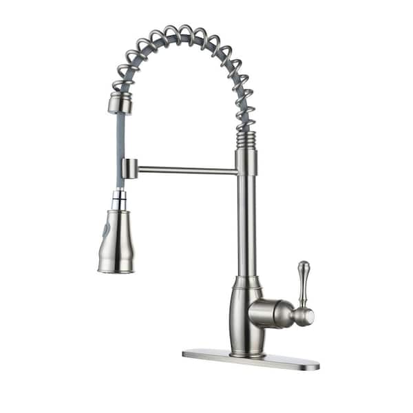 CASAINC Single Handle Spring Pull-Down Sprayer Kitchen Faucet with Dual-Function Sprayer head, Stainless Steel in Brushed Nickel