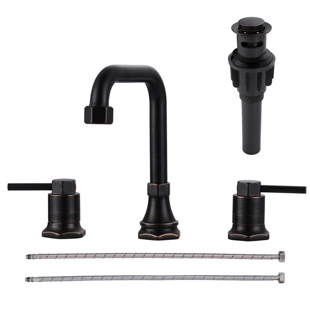 Double Handle 8 in. Widespread Bathroom Faucet, 3-Hole Bathroom Sink Faucet with Pop-Up Drain Kit in Oil Rubbed Bronze price history on PriceWatchPro