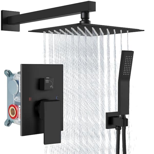 Unbranded Shower Faucet Set Rain Shower System 1-Handle Spray Combo Rough-in Valve Trim Kit Included Matte Black 8 Inch Wall Mount