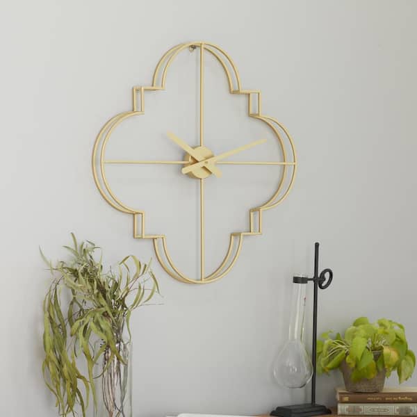 24 in. x 24 in. Gold Metal Open Frame Quatrefoil Wall Clock