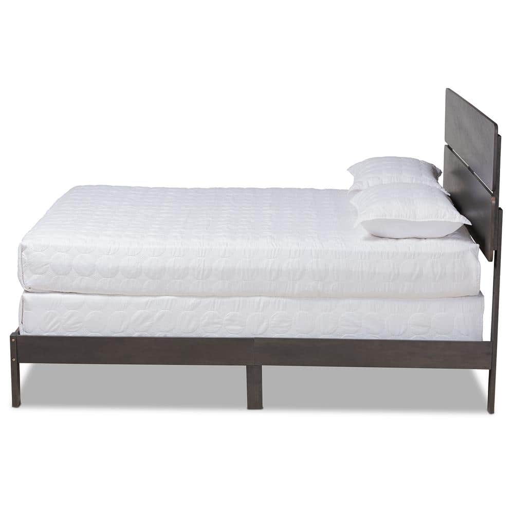 Gray and Oak King Upholstered Wood Panel Bed