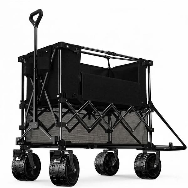 14.16 cu. ft. Oxford Fabric Garden Cart Heavy Duty Collapsible Double Decker Wagon All-Terrain Wheels Black