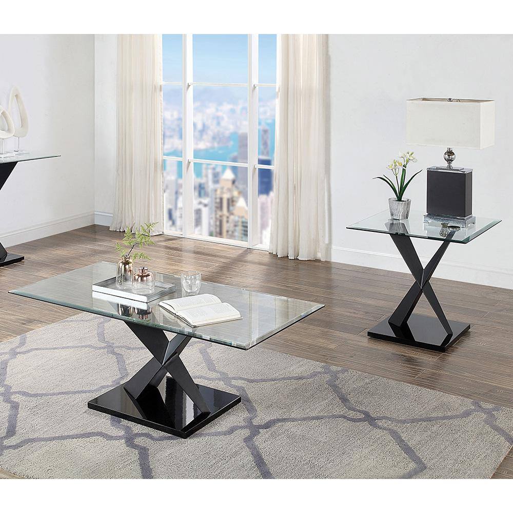 Cometa 2-Piece 48 in. Black Rectangle Glass Coffee Table Set
