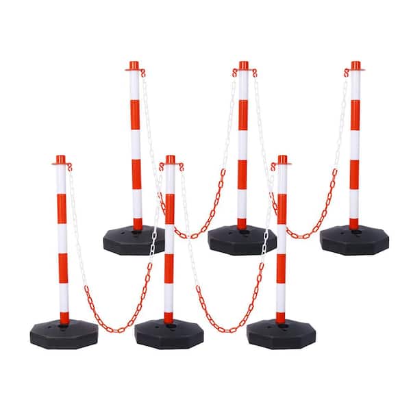 6-Pack Red 11.25 in. x 11.25 in. x 2.7 ft. Composite Fence Picket Post Cones with Fillable Base and 5 ft. Chain
