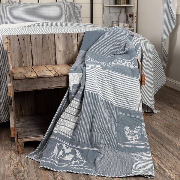 VHC BRANDS Sawyer Mill Blue Farm Animal Quilted Cotton 60 in. x 50 in. Throw