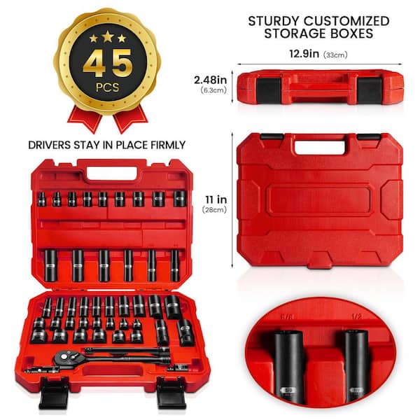 3/8 in. Drive Impact Socket Set 45-Pieces