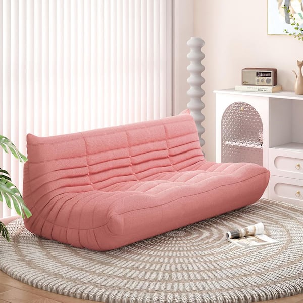 Magic Home Caterpillar Modern Lazy Sofa, 69 in. Armless Velvet Memory Foam Curved 3-Seater Floor Sofa Couch in Pink