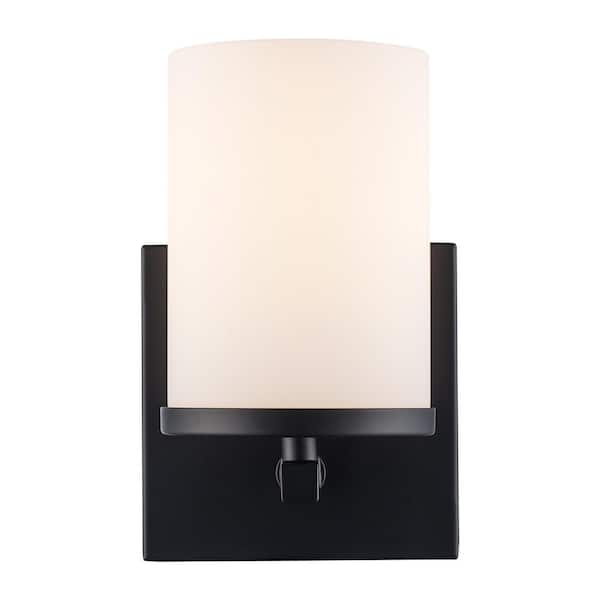 Cornerstone 1-Light Black Wall Sconce Light Fixture with Frosted Glass Shade