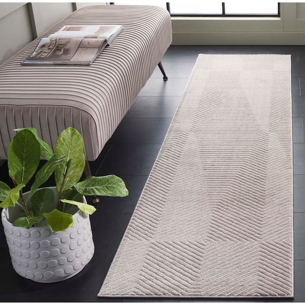 Carter 2 ft. x 8 ft. Ivory/Taupe Geometric Striped Runner Rug