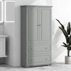 32.6 in. W x 13 in. D x 62.3 in. H Gray MDF Tall Linen Cabinet with 2-Drawers and Adjustable Shelves