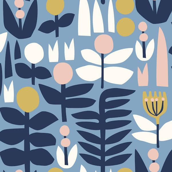 Blue Bit Of Folk Peel and Stick Wallpaper