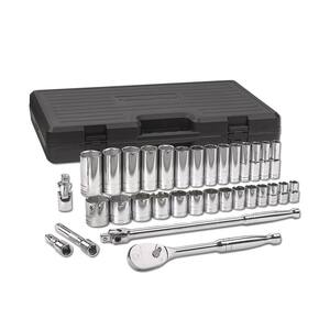 1/2 in. Drive 6-Point Standard & Deep SAE 90-Tooth Ratchet and Socket Mechanics Tool Set (33-Pieces)