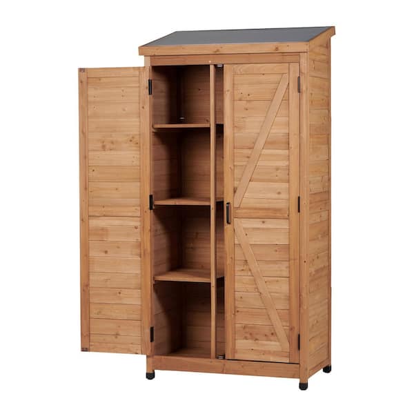 33.5 in. W x 18.5 in. D x 68 in. H Brown Wood Outdoor Storage Cabinet, Utility Garden Tool Chest with Shelves