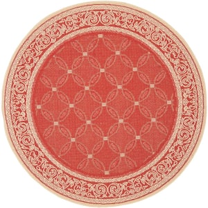 Courtyard Red/Natural 5 ft. x 5 ft. Round Border Indoor/Outdoor Patio  Area Rug