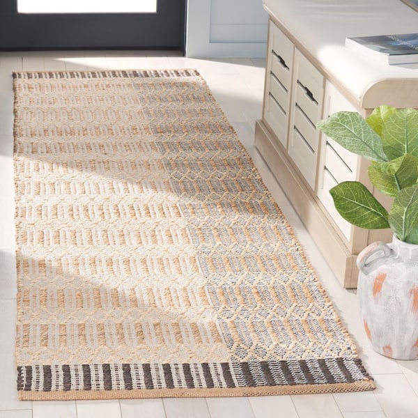 Natural Fiber 2 ft. x 8 ft. Natural/Charcoal Two-Tone Geometric Striped Runner Rug