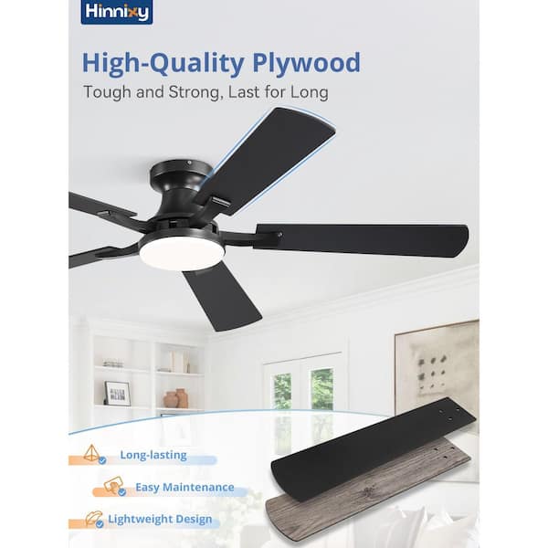 HINNIXY 52 in. Smart Indoor Black Flush Mount Ceiling Fan
