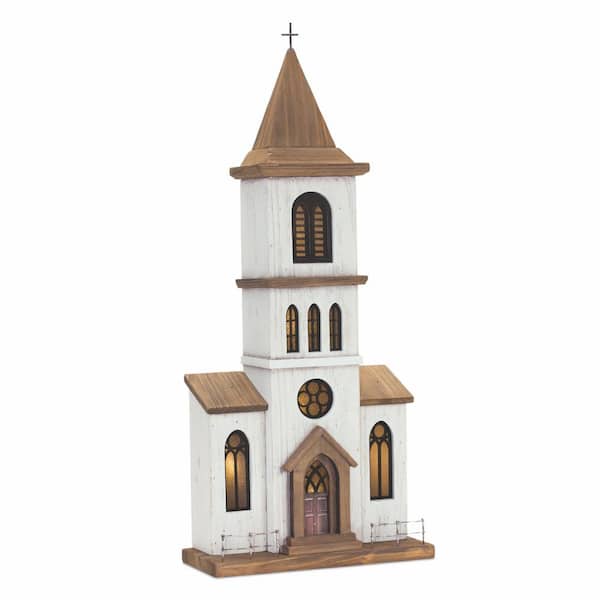 HomeRoots Wood Church Figurine