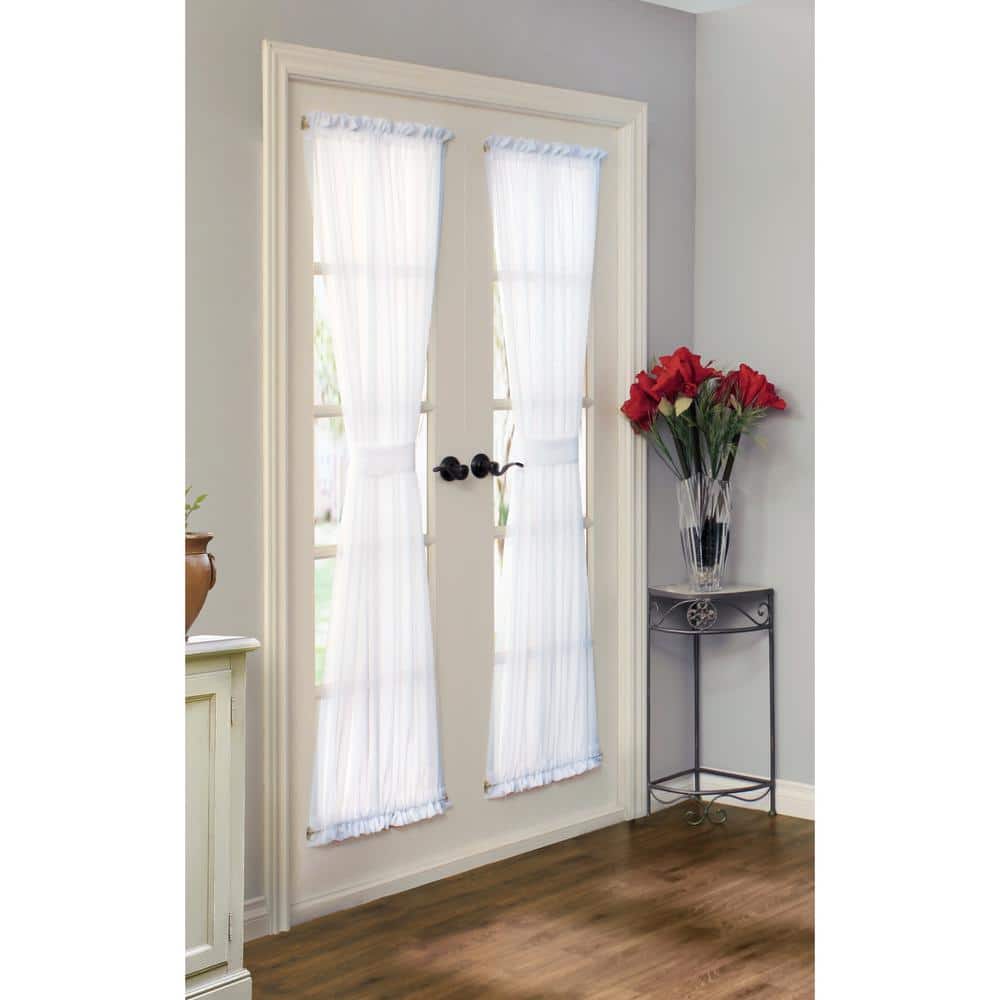 Rhapsody White 54 in. W x 72 in. L Lined Rod Pocket Sheer Curtain Door Pane