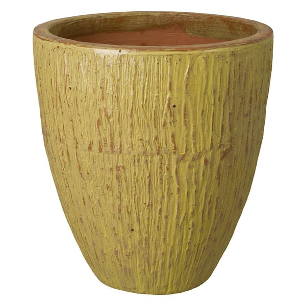26 in. Yellow Ceramic Round Planter (26 in. L x 26 in. W x 29.5 in. H) with Drainage Hole