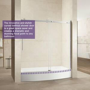 60 in. W x 58.5 in. H Sliding Semi Frameless Glass Tub Door in Silver with Blade Handles