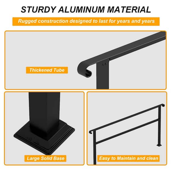 FUFU&GAGA 36 in. H x 82 in. W Black Iron Stair Railing Kit Handrails Adjustable Exterior Stair for Outdoor Steps Fit 5 or 6 Step