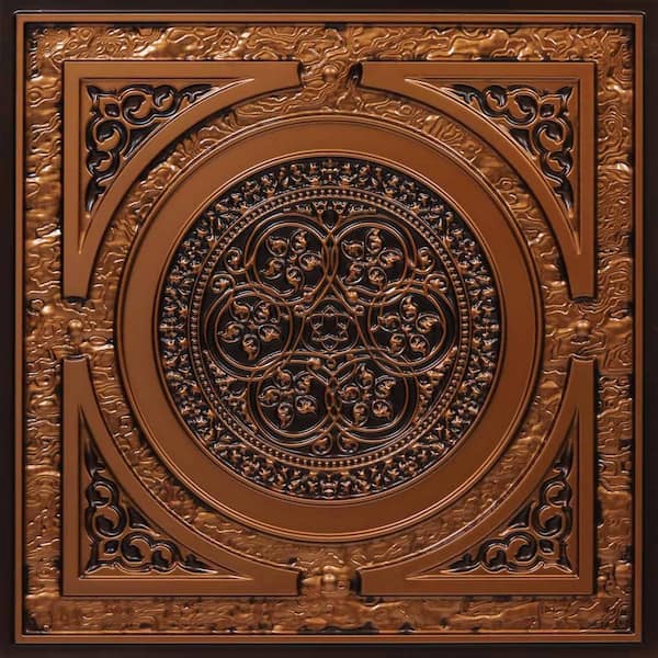 FROM PLAIN TO BEAUTIFUL IN HOURS Steampunk Antique Copper 2 ft. x 2 ft. PVC Glue-up or Lay-in Faux Tin Ceiling Tile (100 sq. ft./case)