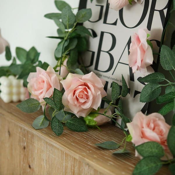 6.5 ft. Pink Artificial Rose Garland for Wedding Flowers 2 Pack