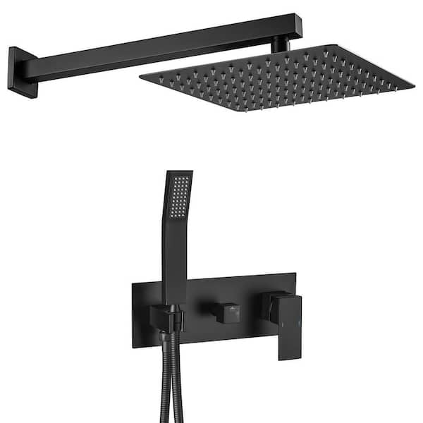 GIVING TREE 2-Spray Patterns with 10 in. High Pressure Wall Mount Dual Shower Heads with Hand Shower in Matte Black (Valve Included)