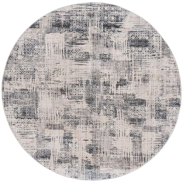 SAFAVIEH Whisper 7 ft. x 7 ft. Gray/Light Gray Distressed Abstract Round Area Rug
