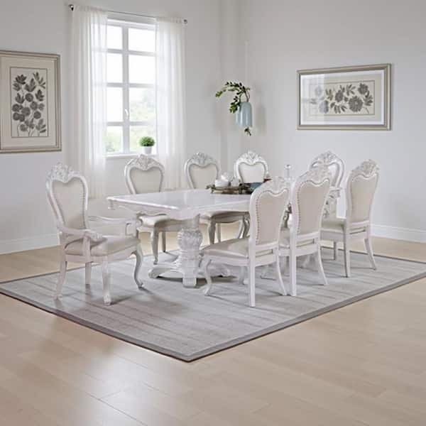 Zenie 9-Piece Rectangle White Wood Top Dining Table Set Seats 8