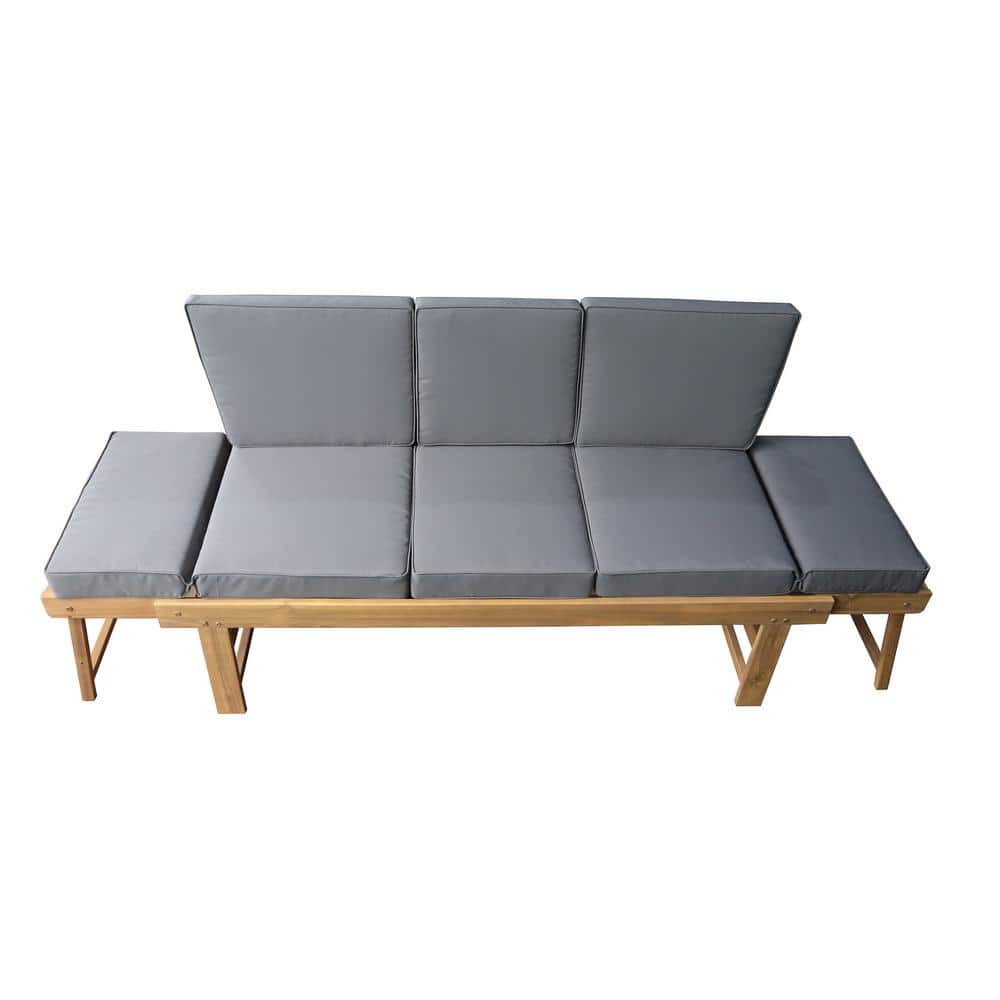 Outdoor Acacia Wood 3-Person Patio Bench with Fold Down Table