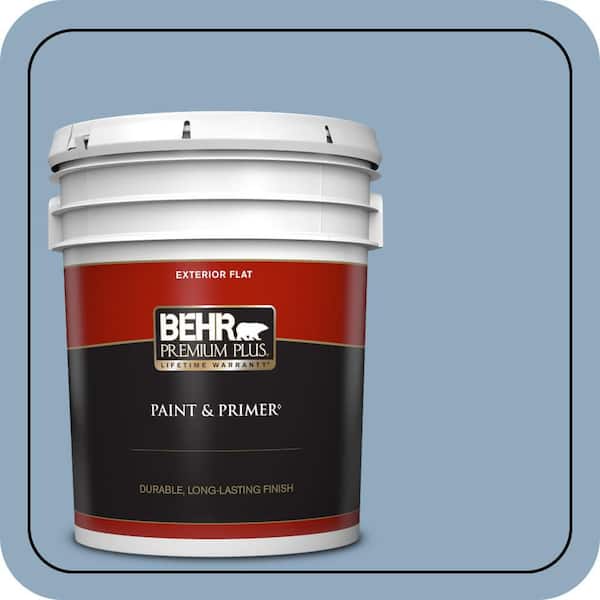 BEHR PREMIUM PLUS 5 gal. #BIC-10 Cotton Denim Flat Exterior Paint & Primer