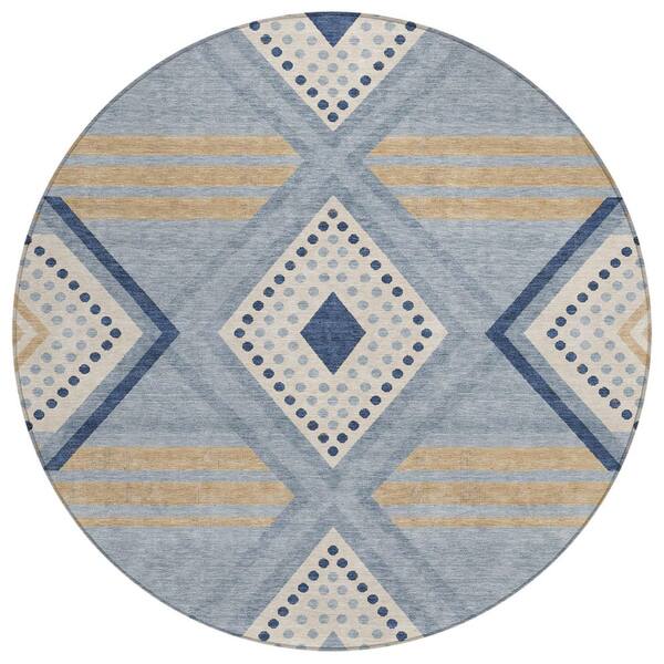 Chantille Machine Washable Indoor/Outdoor Abstract ACN3128 Spa 8 ft. x 8 ft. Round Rug