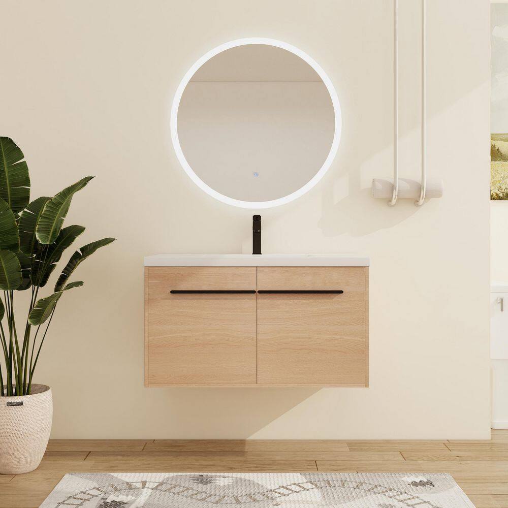 35.43 in. W. x 18.11 in. D x 20.47 in. H Wall-Mounted Bath Vanity in Light Brown with White Resin Vanity Top price history on PriceWatchPro