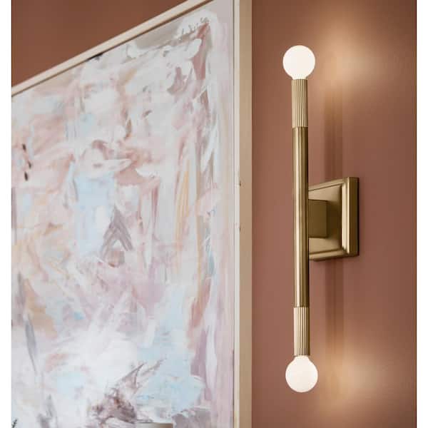Odensa 17 in. 2-Light Champagne Bronze Living Room Wall Sconce Light