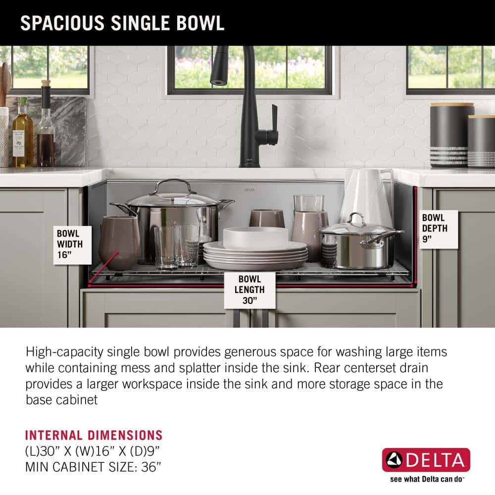 Delta 32-Inch Stainless Steel Workstation Undermount Kitchen Sink