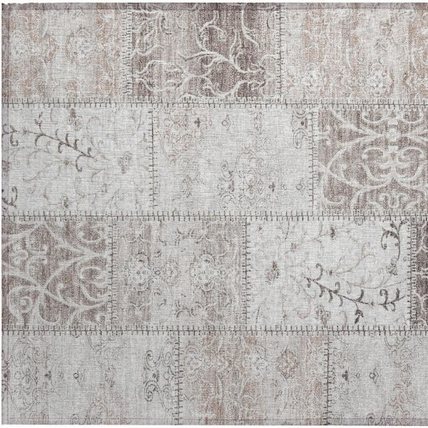 Taupe 2 ft. x 3 ft. Woven Plaid Polyester Rectangle Indoor / Outdoor Area Rug
