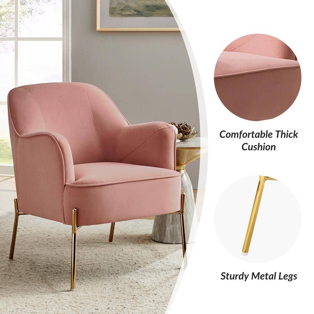Elegant Mid-Century Pink Velvet Accent Chair with Golden Legs