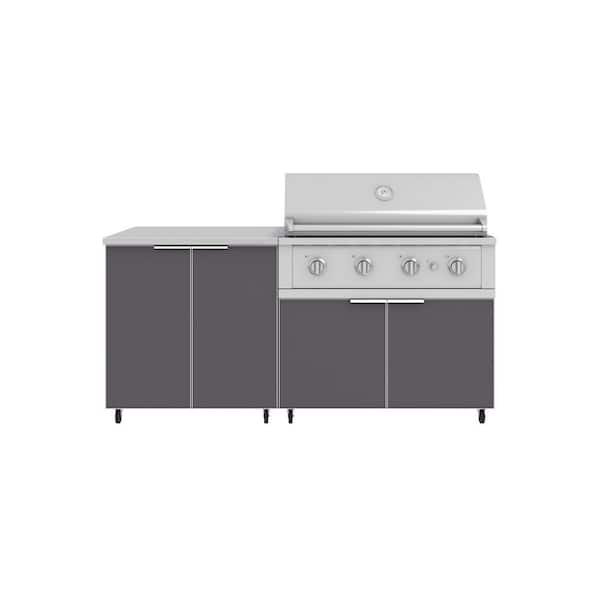 Outdoor Kitchen 2-Piece 3-Burners Propane Gas Grill Island in Gray w/40 in. Performance Grillwith Casters