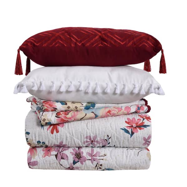 Unbranded 4-Piece Multi-Colored Printed Reversible Lucerne Twin Microfiber Quilt Set