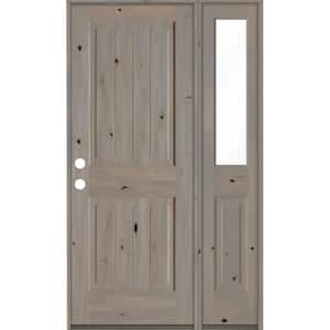 44 in. x 80 in. Rustic Knotty Alder Square Top Right-Hand/Inswing Clear Glass Grey Stain Wood Prehung Front Door w/RHSL