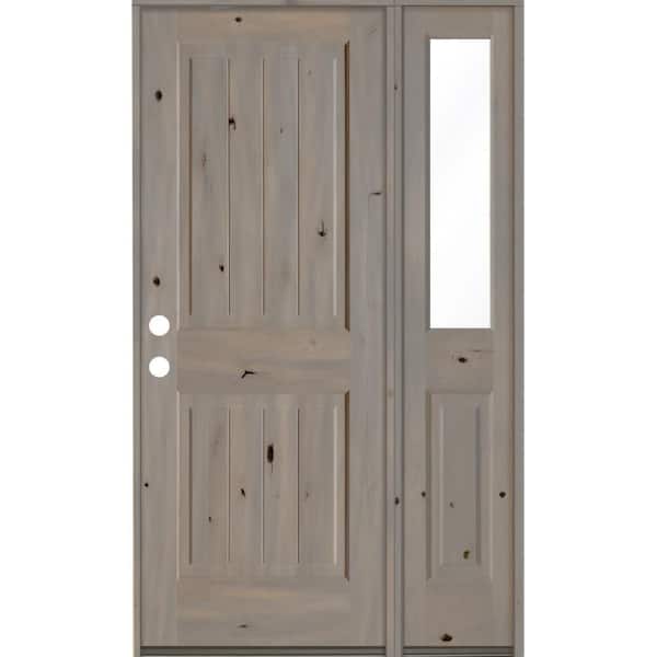 Krosswood Doors 46 in. x 80 in. Rustic Knotty Alder Square Top Right-Hand/Inswing Clear Glass Grey Stain Wood Prehung Front Door w/RHSL