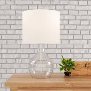 Denver 22 in. Clear Glass Table Lamp with White Linen Lampshade