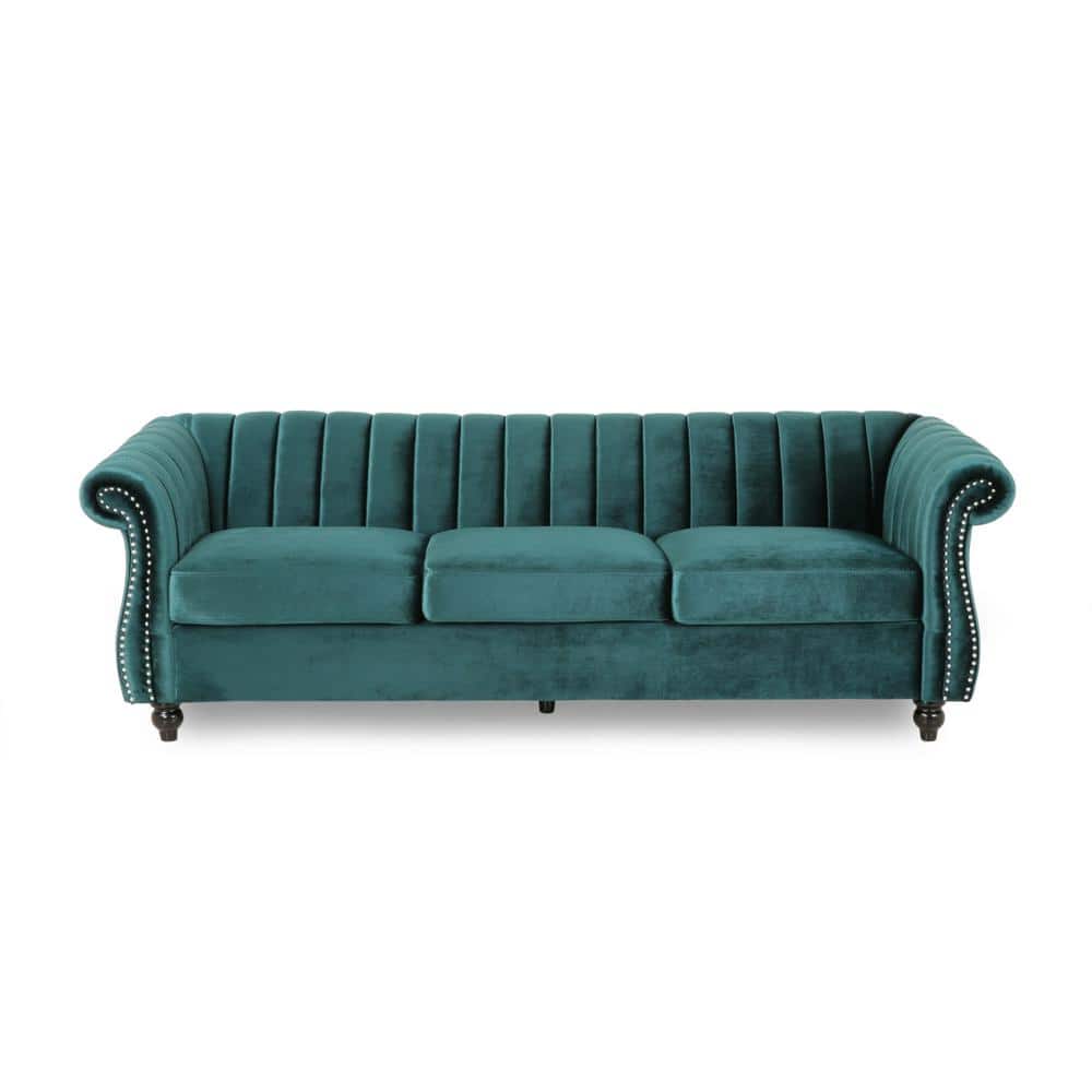 Teal Velvet Chesterfield 3-Seater Sofa with Nailhead Trim