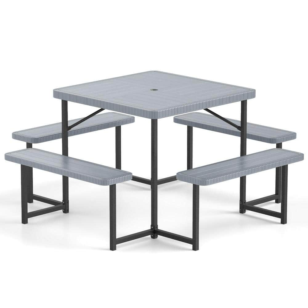 Outdoor Square Picnic Table Bench Set for 4-8 People with Umbrella Hole-Gray price history on PriceWatchPro
