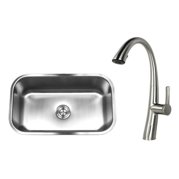 Kingsman Hardware Undermount Stainless Steel 30 In Single Bowl Kitchen Sink With Faucet And Strainer Brushed Nickel 18 960 07bn The Home Depot
