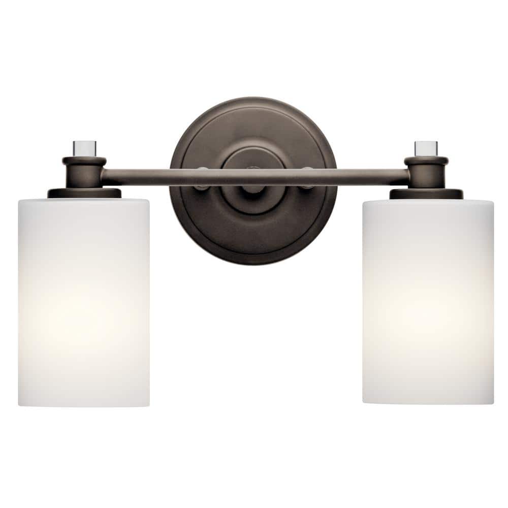 Joelson 14" Olde Bronze 2-Light Vanity with Satin Etched Opal Glass