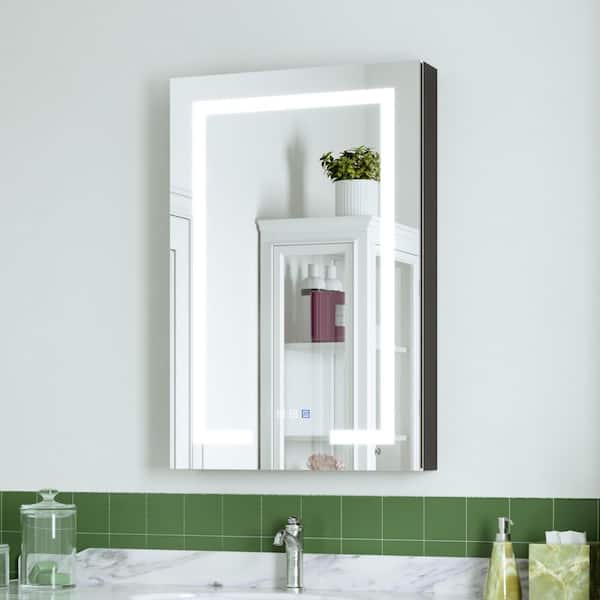 24 in. W x 36 in. H Dimmable LED Left-Hinged Recessed/Surface Mount Rectangular Aluminum Medicine Cabinet with Mirror