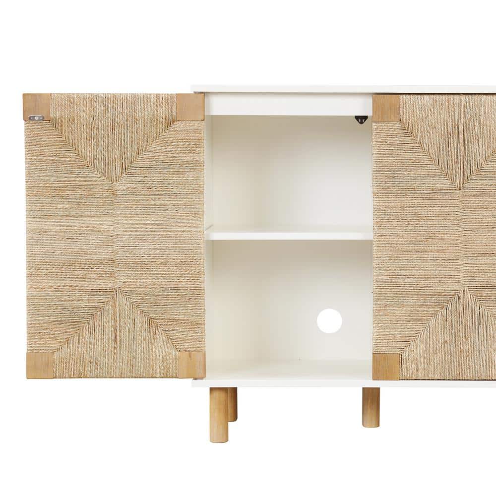 Beacon White and Seagrass Freestanding Storage Cabinet with Adjustable Shelving