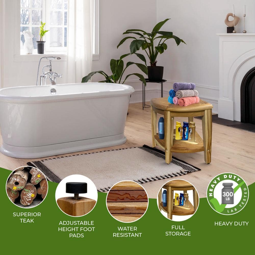 18" Tall Teak Corner Shower Shelf with Storage